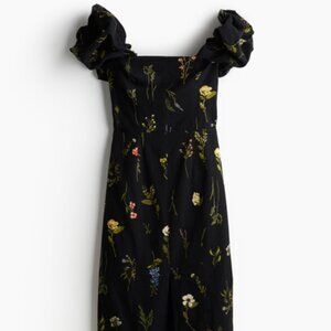 NWT!! H&M Linen-blend Off-the-shoulder Dress - BLACK FLORAL